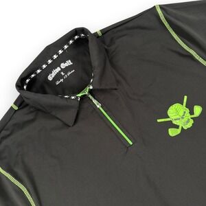 Tattoo Golf Lucky 13 Series Polo Shirt Mens L Black Skull Athletic Short Sleeve